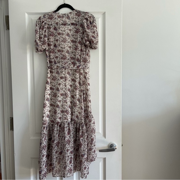 Morgan de Toi Floral Metallic Midi Wrap Dress with Tie and Ruffles; French Brand - Picture 9 of 9